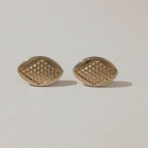 VTG Gold Tone Etched Navette Cufflinks, Atomic Space Age Modernist Diamond-Cut